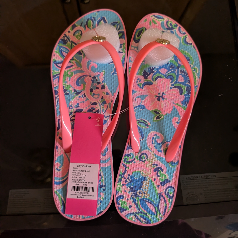 Lilly Pulitzer Pink and Blue Floral Sandals NWT